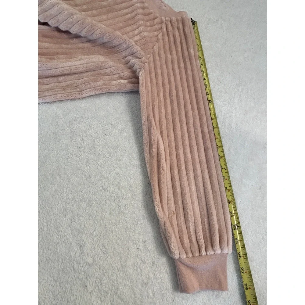 Justice Girls Pink Ribbed Faux Fur Fleece Pullover‎ Sweatshirt Size 14/16 L XL